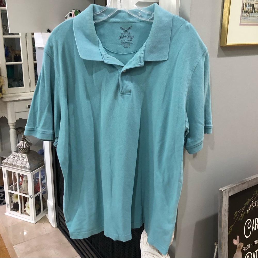 Faded Glory Dusty Turquoise Teal Short Sleeve Collared Shirt